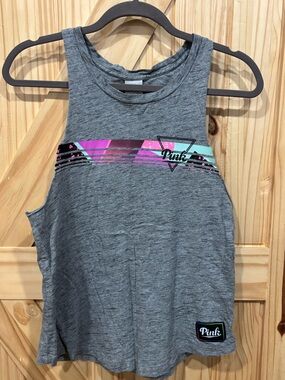 PINK Victoria's Secret Gray Graphic Tank with Neon Accent